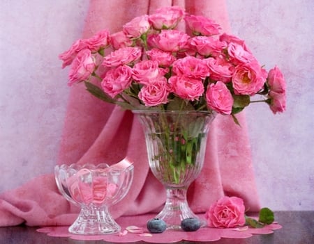 Still life - beauty, nice, roses, photography, delicate, bouquet, rose, pretty, cool, petals, harmony, soft, lovely, vase, beautiful, pink, flowers, colors, photo, elegantly, flower