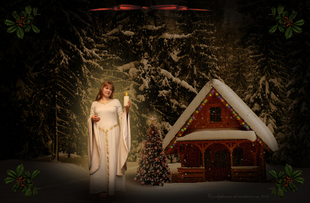 Winter_Magic - girl, 3d, snow, tree, lamp, house, christmas