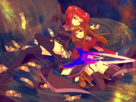 Ange & Mammon - witch, furniture, anime, umineko, money, ange, blade