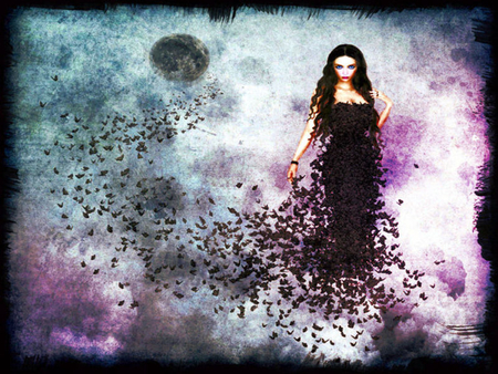 Butterfly dress - woman, gothic, pretty, butterflies