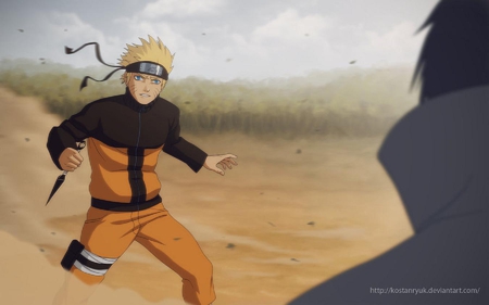 Naruto VS Sasuke - naruto uzumaki, anime, sasuke, uzumaki naruto, headband, sasuke uchiha, weapons, shinobi, dust, uchiha sasuke, naruto shippuden, naruto, ninjas