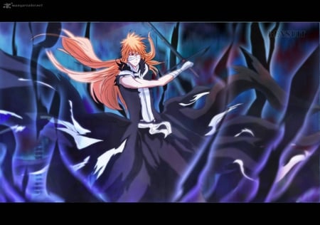 Kurosaki Ichigo - anime, sword, ichigo, kurosaki ichigo, weapons, long hair, bleach, ichigo kurosaki, zanpakutou, orange hair