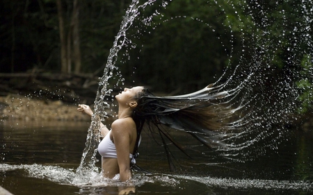 Hair washing in the river - hd, washing, in the river, hair