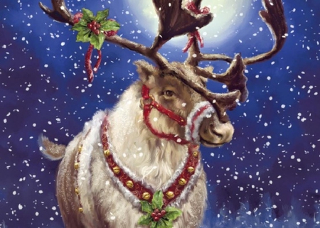 Santa's Reindeer - snow, holly, bells, reindeer