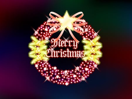 Merry Christmas - yellow, wreath, pink, lights