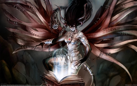 Viara Tenebrae - female, soul, magic, book, digital art, devil, creature, cg, witch, fantasy, hd, tatiana vetrova