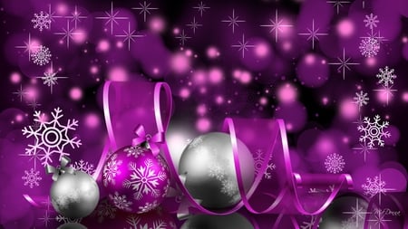 A Purple Christmas Delight - snowrlakes, firefox persona, christmas, feliz navidad, glow, magenta, purple, silver, lights, bright, ribbon, decorations, xmas