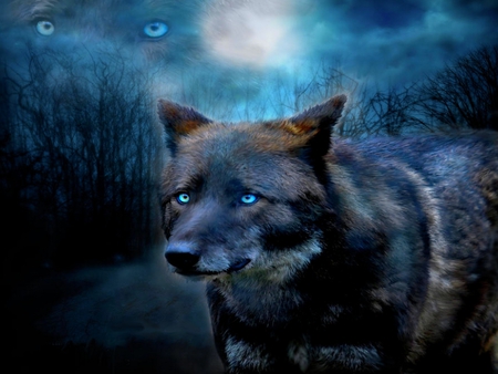 MIDNIGHT SPIRIT - wolf, spirit, eyes, moonlight, cg