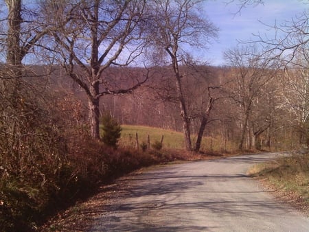 Country Road - mountains, sky, trees, road