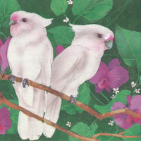 Two Parrots on a Flower Tree Limb