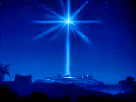 Tis the night - - christmas star, sky, town, light, blue, night