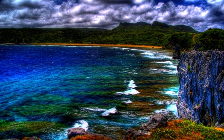 COASTAL BEACH - clouds, coast, beach, rock, hdr, waves, sky