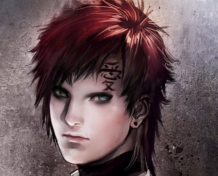 Garaa - fighter, tattoo, hair style, smart, eye, hair, cg, boy, red hair, digital painting, style, redhead, naruto, face, garaa