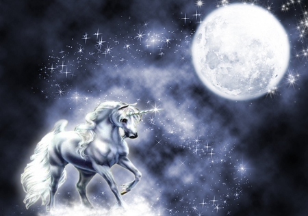 Magic Unicorn - moon, magic, beautiful, blue, mysterious, unicorn