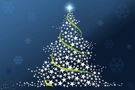 Simple christmas - simple, snowfall, tree, band, stars, christmas