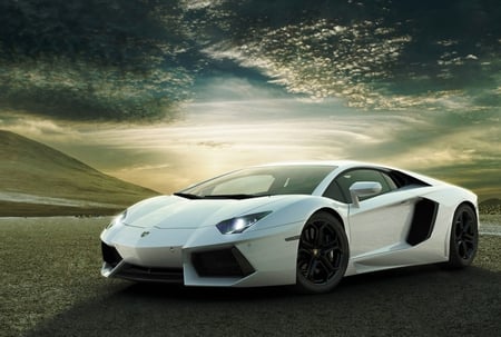 Lamborghini Aventador - street, white, car, beautiful, aventador, lamborghini, cool, sun