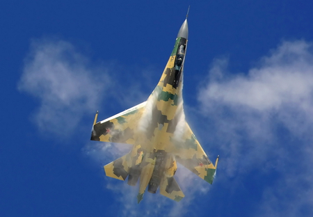 Sukhoi Su-35 - clouds, airplane, jet, russian, plane, su35, su-35, flanker, sukhoi, sky