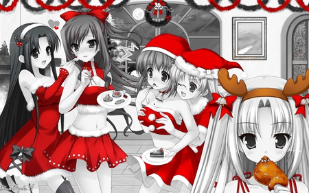 Christmas Party - anime, girls, party, christmas