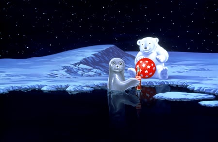 Coca Cola -polar bear -seal - coca cola, seal, holiday, winter, polar bear, snow