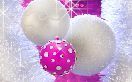 pink and white - white, balls, pink, decorations, photography, holiday, christmas