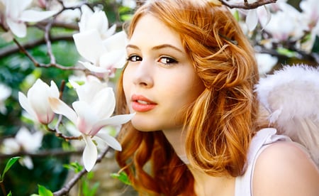 Angel meets flower - model, beautiful, flowers, photography, girl, nature