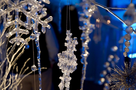 Snowflakes design - branches, fashion, winter wonderland, snowflakes, wonderful, christmas, entertainment, crystal, precious, evening, deep blue, decorations, beautiful, party