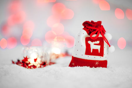 Christmas warmth - candles, wonderful, sack, spirit, reindeer, wonderland, forever, red and white, love, magnifiecent, composition, winter, warmth, christmas, nature, charm, precious, lights