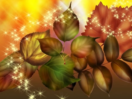 Sparkles and Leaves - abstract, colorful, fantasy, green, pink, leaves