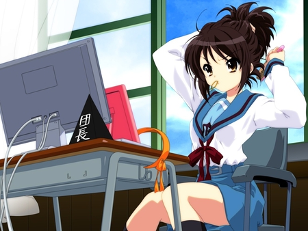 Anime girl with a pc - computer, girl, anime, desk