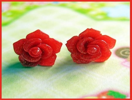 Red Rose Studs Earrings - red, rose, nice, earings, photography, studs