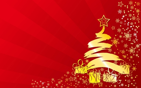 Happy Holidays - birth, jesus, holidays, red, presents, tree, golden, chirstmas, happy