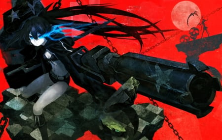 Black Rock Shooter - gun, sexy, girl, takanashi yomi, anime girl, kuroi mato, cool, weapon, anime, black rock shooter