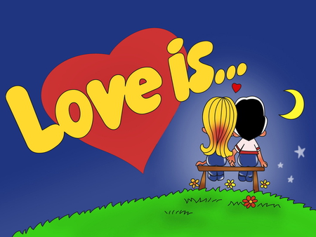 Love is... - moon, love, couple, heart, friend