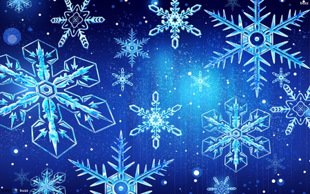 SnowFlakes - white, flakes, falling, blue, snow, snowflakes