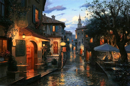 E. Lushpin. Magical evening. - e lushpin, street, painting, evening, art