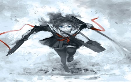 red and blue - school, girl, fantasy, cartoon