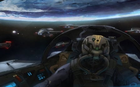 looking out of the cockpit - scifi, dark, fantasy