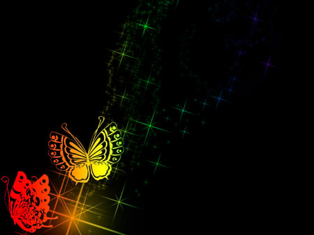 Glitter Butterflies - glitter, two, yellow, red, blue, green, butterflies