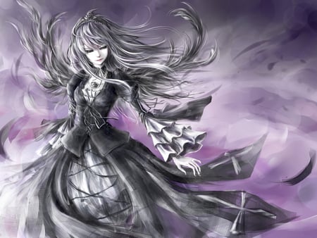 Suigintou - rozen maiden, anime, female, suigintou, grey hair, dress, vector