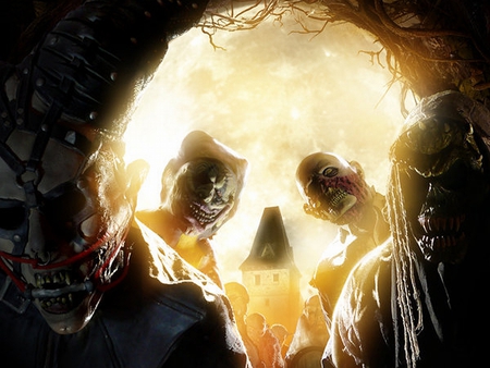 Two Zombies inside skull hole - skull, cgi, dark, zombie, hole, cave