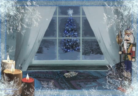 white_christmas_dreams - christmas, white, window, candles, 3d, tree