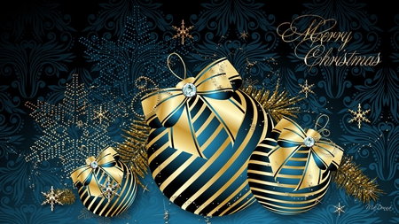 A Golden Christmas - balls, gold, stars, firefox persona, christmas, feliz navidad, bright, teal, decorations, xmas, diamonds