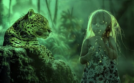 The Panther guards this little Girl with his life - dream, girl, fantasy, panter