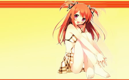 Kurimi Kantoku - underwear, hot, hair, eyes, brown, kurimi, orange, anime, teen, cute, sexy, girl, background, wallpaper, hd, kantoku, bikini, red, blush