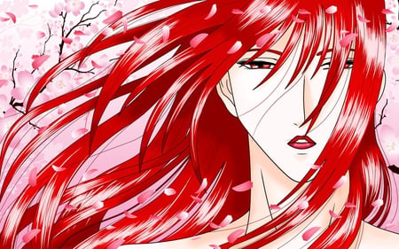 Flower dream - anime, petals, pink, red