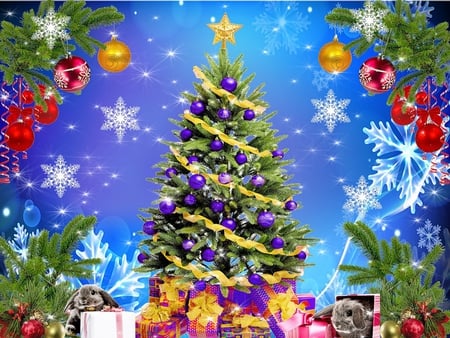 Christmas magic - joy, toys, christmas, holiday, balls, magic, gifts, rabbits, tree, new year