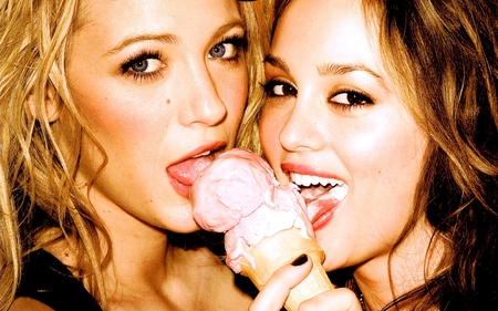 Leighton Meester and Blake Lively - ice cream, blake lively, leighton meester, blonde, brunette