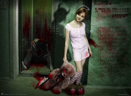 Killer Tedy Bear - tedy bear, killer, picture, girl, cool