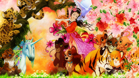 Anime - bird, anime, cartoon, colour, maiden, colourful, oriental, animal, color, unicorn, women, abstract, anime girl, animal disney, beautiful, hot, girl, chinese, beauty, sweet, flower, colorful, fantasy, lady, woman, cute, sexy