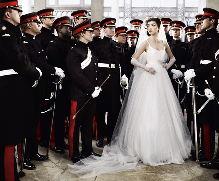 Elegant Bride - bride, white, soldiers, elegant, dress